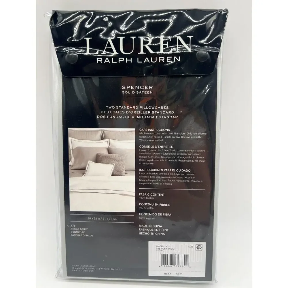 Lauren Ralph Lauren Spencer Solid Sateen Standard Pillowcases Sage NWT